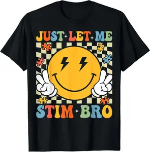 100% Cotton Retro Just Let Me Stim Bro Funny Autism Awareness Boys T-Shirt