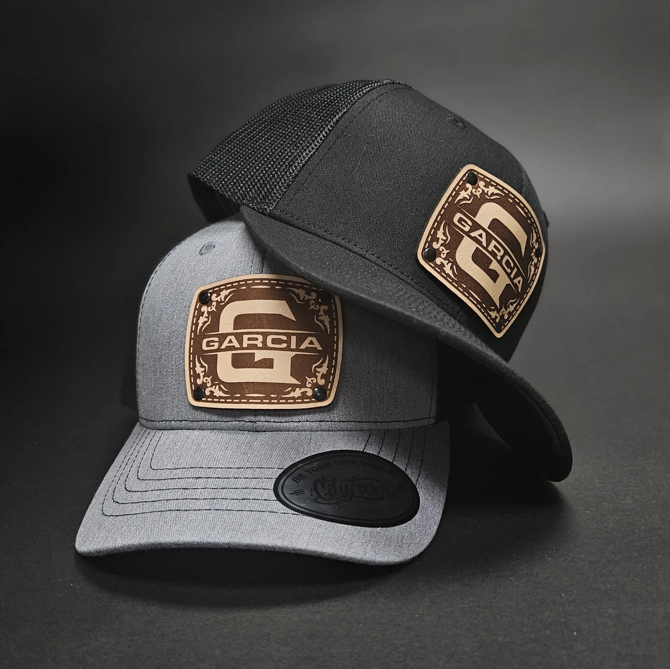 Youth Custom Initials Hat with Engraved Leather Patch Youth Custom Initials Hat with Engraved Leather Patch