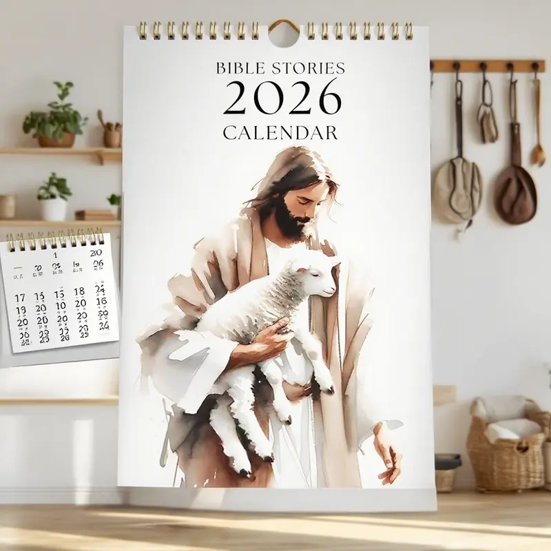 2026 Jesus and Lamb Calendar, Printable Bible Poster Image Calendar, Living Room Decor, Bedroom Modern Decoration