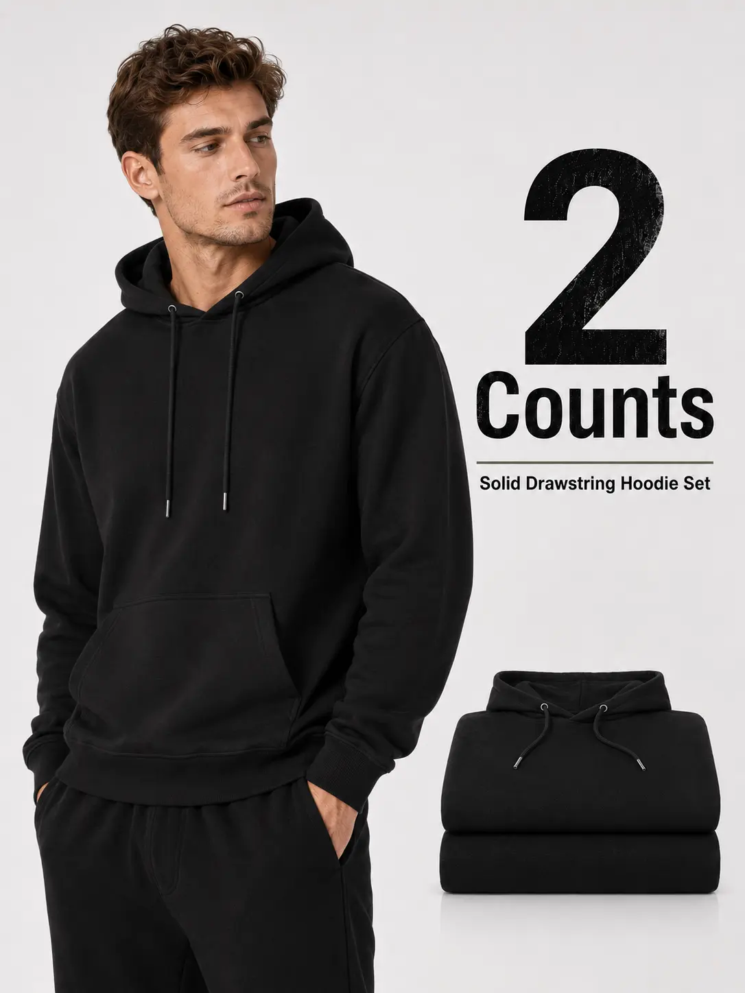 2PCS Men’s Cotton Blend Brushed Fleece Long Sleeve Pullover Hoodie, Regular Fit Soft Lightweight Sweatshirt, Everyday Athleisure Loungewear, Durable Layering Top for Workout Urban Casual Outfits