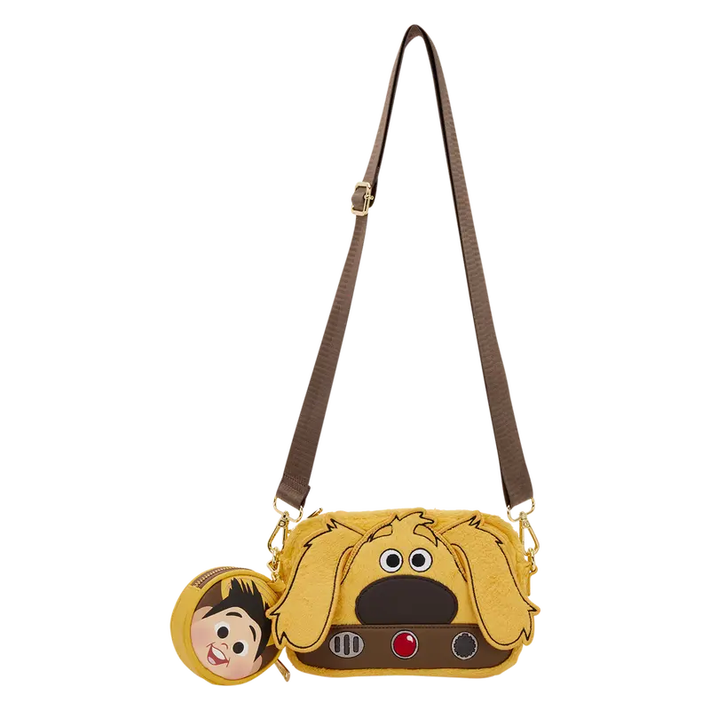 Loungefly Dug Faux Fur Embellished Shoulder Bag - 19cm×10cm×3.1cm Casual Crossbody Purse, Fluffy Front, Detachable Coin Bag, Adjustable Strap, Polyurethane Trim