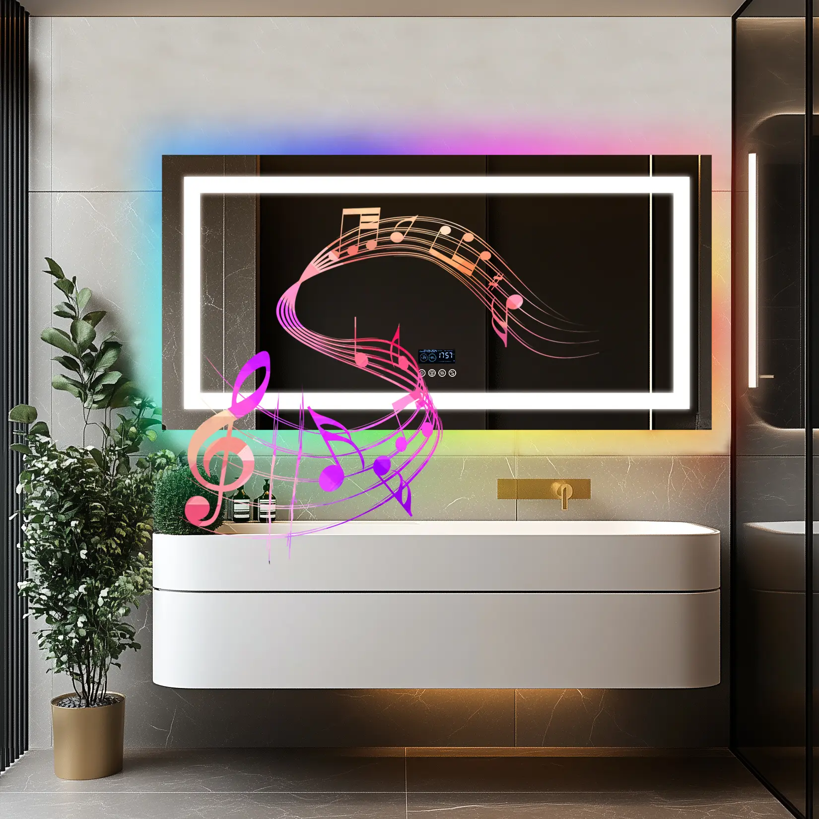 LED Bathroom Mirror - 31.50x11.81in Rectangular Front-Lit Mirror with RGB Backlight, Bluetooth Audio, Anti-Fog Heated Fog-Free Feature, Aluminum Alloy Frame