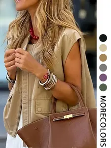 Women's Solid Color Zip-Front Vest, Casual Sleeveless Outerwear for Daily Wear, Ladies' Clothes for All Seasons