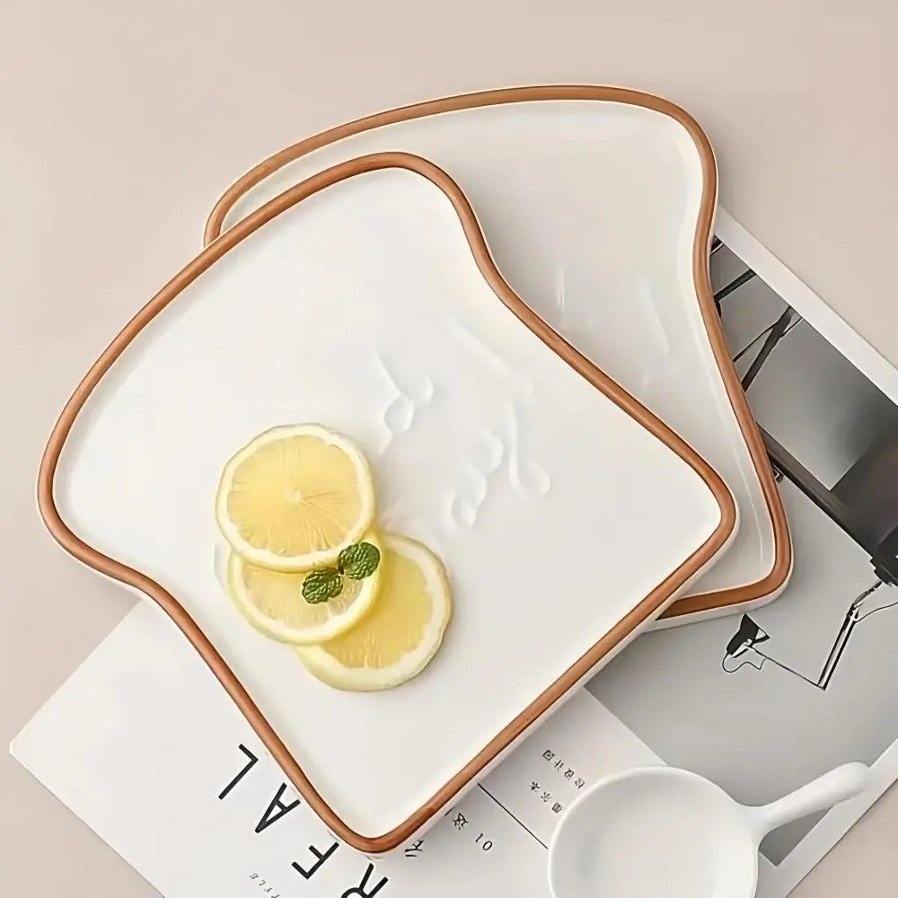Creative Toast Shape Ceramic Dessert Plate, 6/8 Counts Modern Breakfast Plate, Toast Plates, Dinner Dessert Plates, Serving Plates, Household Tableware for Home Kitchen Dining Room