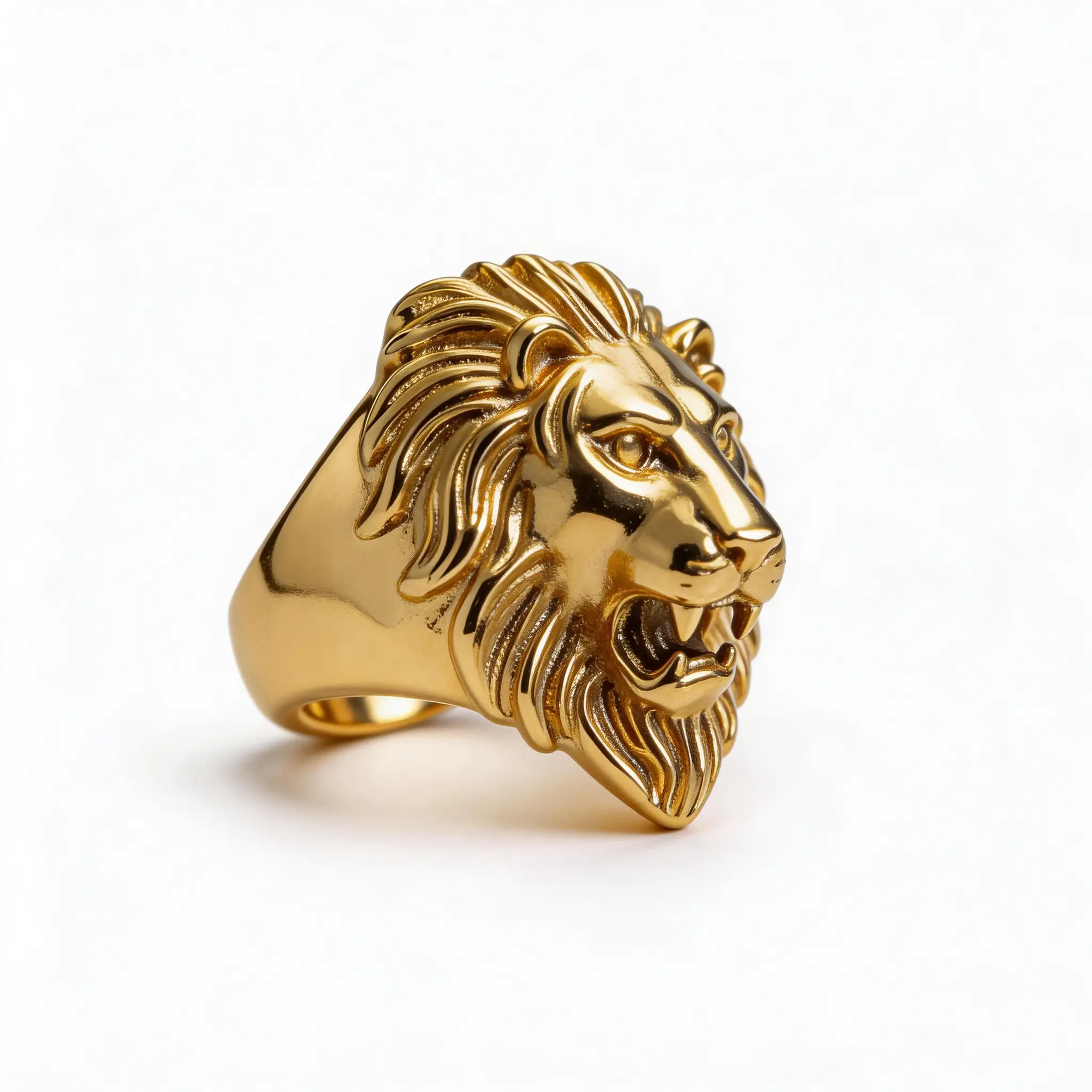 Fanshu Gold-Plated Stainless Steel Lion Head Ring for Men Women, Chunky Statement Animal Theme Punk Hip Hop Jewelry Gift, Animal Theme Ring, Chunky Statement Rings