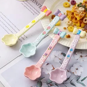 Cute Ceramic Long Handle Spoon, Sweet Dessert Spoon for Girls, Home Use Stirring Spoon, Coffee Spoon, Ice Cream Spoon, Tableware
