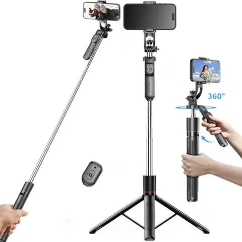 67in Aluminium Alloy Adjustable Camera & Cellphone Tripod Stand - Portable Metal Telescopic Stick, Wireless Bluetooth Remote, Rotating Stabilizing Mount, Universal iPhone/Android Fit for Home & Travel Selfie Accessories