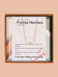 Women's Elegant Cross Charm Necklace & Chain Necklace, Exquisite Trendy Necklace Set, Chic Jewelry As Gift for Girlfriend with Blessing Card & Box