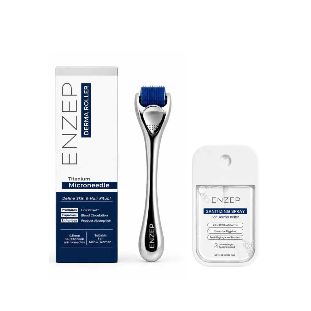ENZEP 540 Titanium Derma Roller for Hair Growth – Microneedling Tool for Scalp, Beard & Hairline, Men & Women, Reusable,  Cleansing