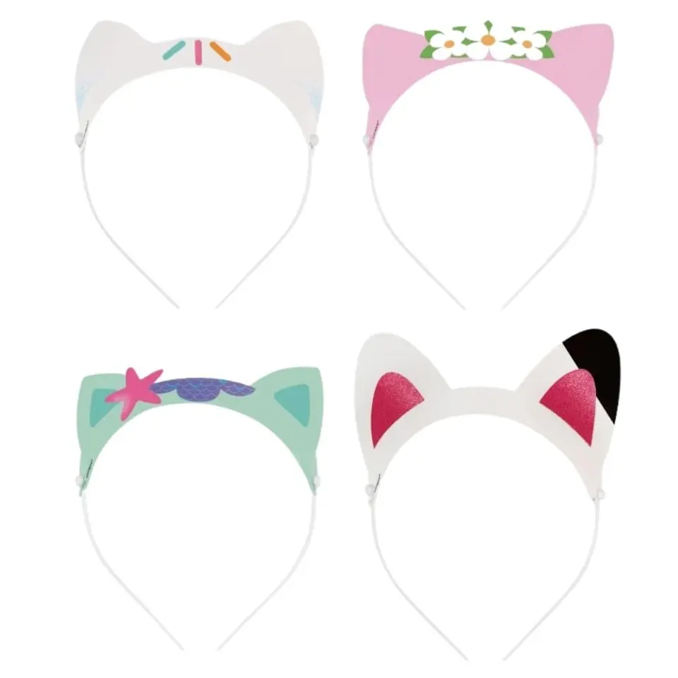 Unique Multicolor Gabby's Dollhouse Glitter Paper Headbands - 4 Count | Unique, Fun and Sparkly - Party-Perfect for Kids Birthdays and Dress-Up, One Size Fits Most