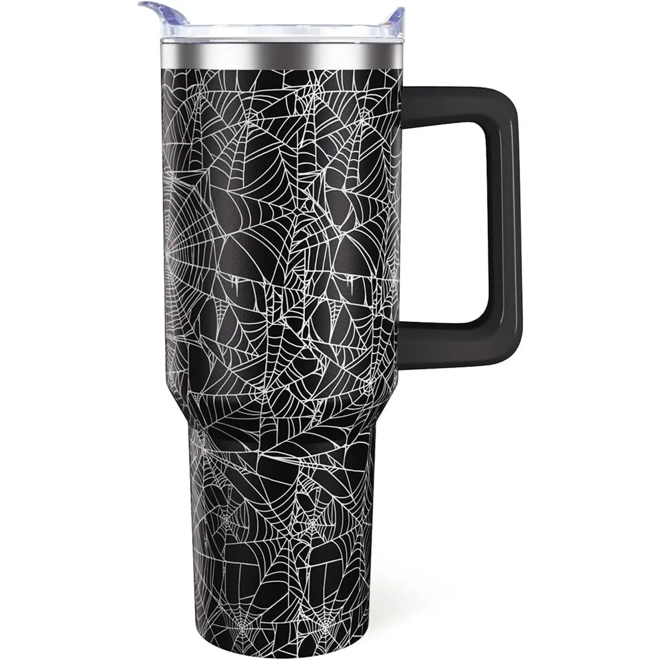 40oz BPA-Free Stainless Steel Halloween Tumbler - Stylish Insulated Double Wall Drinkware, Spill-Proof Lid & Straw, Gothic Ghosts Cobwebs Print, Sturdy Reusable Portable Bottle, for Outdoors Cabin Trips Adults Kitchenware Gift