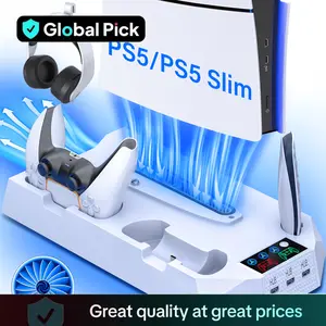 Charging Base Cooling stand for PS5 Slim/Standard, with 3 Level Turbo Cooling Fan ps5 Accessories White
