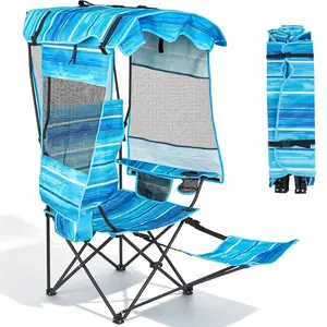 [ SummerVibes ] SLSY Camping Chair with Canopy, Folding Camping Chair with 3-Sided Sun Protection, Portable Outdoor Chair with Cooler Bag & Cup Holder for Beach, Camping, Sports, Fishing, Support 330 LBS