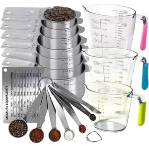 Stainless Steel 20pcs Set of Measuring Cups and Spoons for Kitchen, Includes 1 Leveler for Dry and Liquid Ingredients, Baking Tools & Utensils Stackable