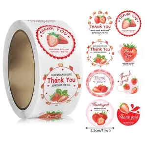 Strawberry Pattern Thank You Sticker, Fruit Stickers, 500pcs/roll Self Adhesive Stickers Decorative Sticker, Decorative Sticker for Gift Box, Gift Wrapping Supplies