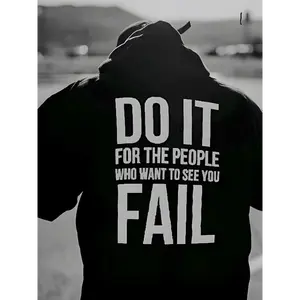 Men's Motivational "Do It for The People" Hooded Sweatshirt -  Hoodie with Motivational Back Print, Black & White Lettering, Kangaroo Pocket, All-Season Casual Pullover for Gym & Casual Attire
