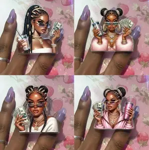 (4 Options) Hustle Black Girl Magic Money MagSafe Phone Grip, For Successful Women Baddie Style Phone Holder, Boss Babe Office Desk Kindle Grip,Gifts For Girls Boys