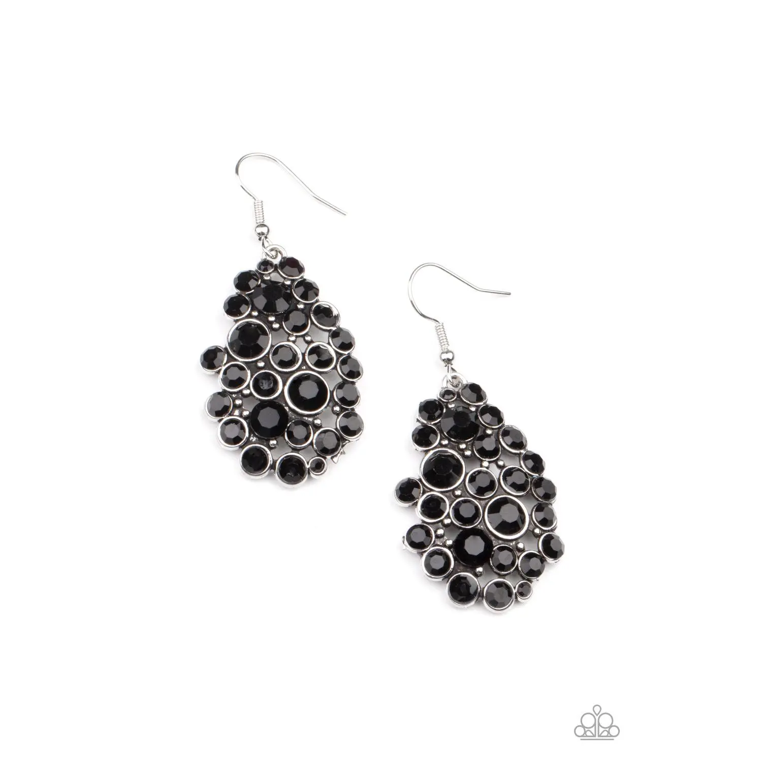 Smolder Effect - Black Rhinestone Silver Earrings - Paparazzi