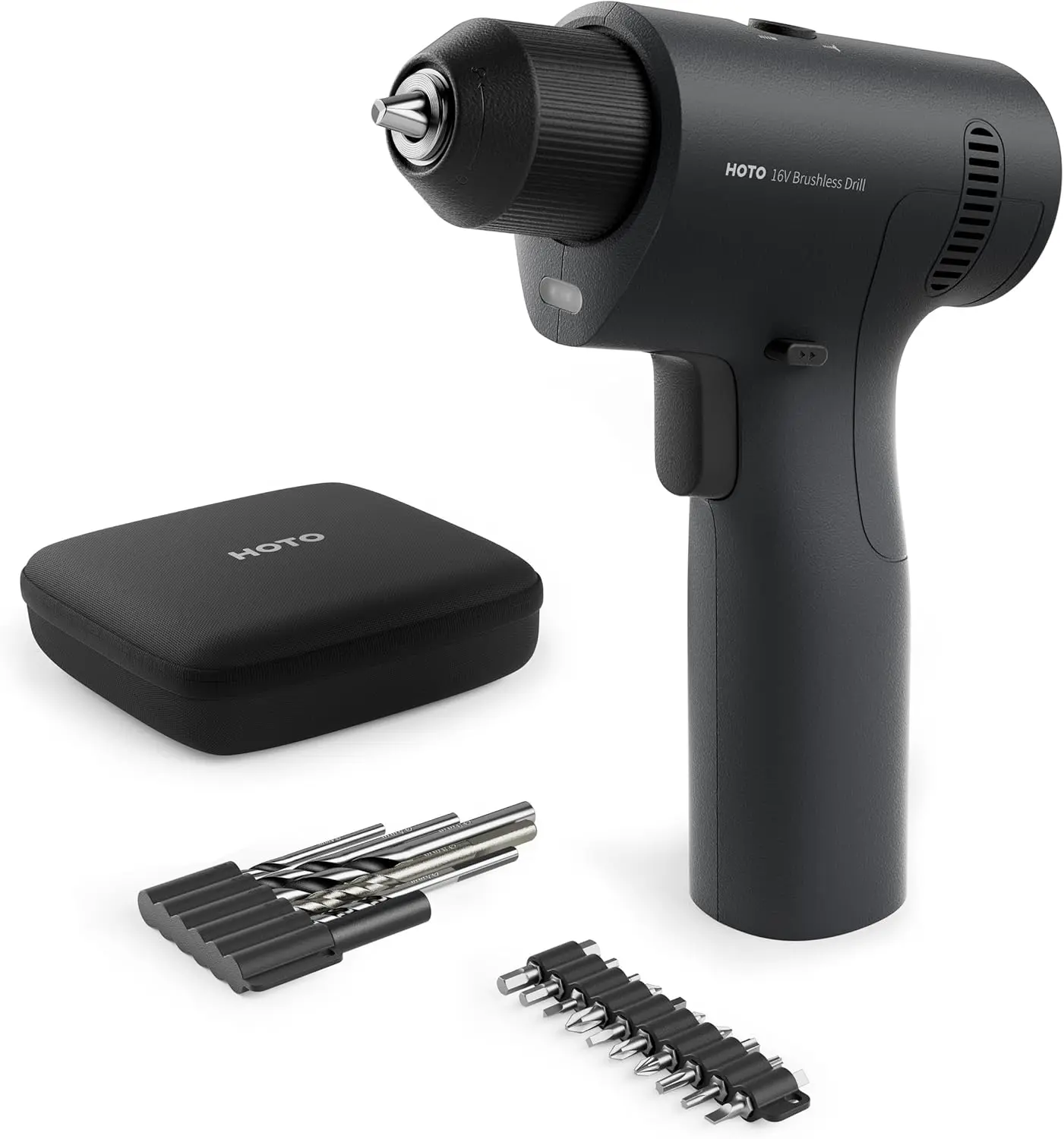 HOTO 16V Brushless Power Drill, 50 N·m High Torque with Smart Display, Auto Mode and LED Light, 10 Bits, 5 Drill Bits, 3/8” Keyless Chuck, Two Working Modes, Perfect for Home Repairs and Projects