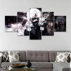 5 Counts Unframed Canvas Poster Print, Tokyo Ghoul Anime Characters, Exquisite Poster, Perfect Living Room Decoration, Modern Art, Fashion Family Poster, Wall Art Decoration, Odorless, Waterproof, Artwork, Anime Design