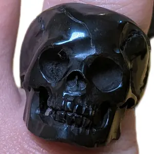 Black Skull Carved Horn Ring Various Sizes Intricate Buffalo Horns Gothic Witchy Spooky Season Accessory