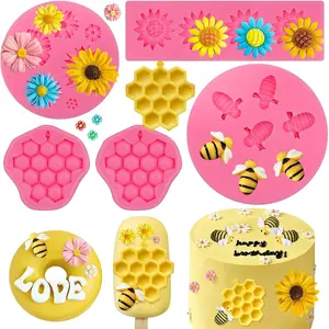 5 Pcs Bee Honeycomb Silicone Molds for Chocolate Fondant Candy Cake Decoration Cupcake Topper Dessert Gum Paste Polymer Clay