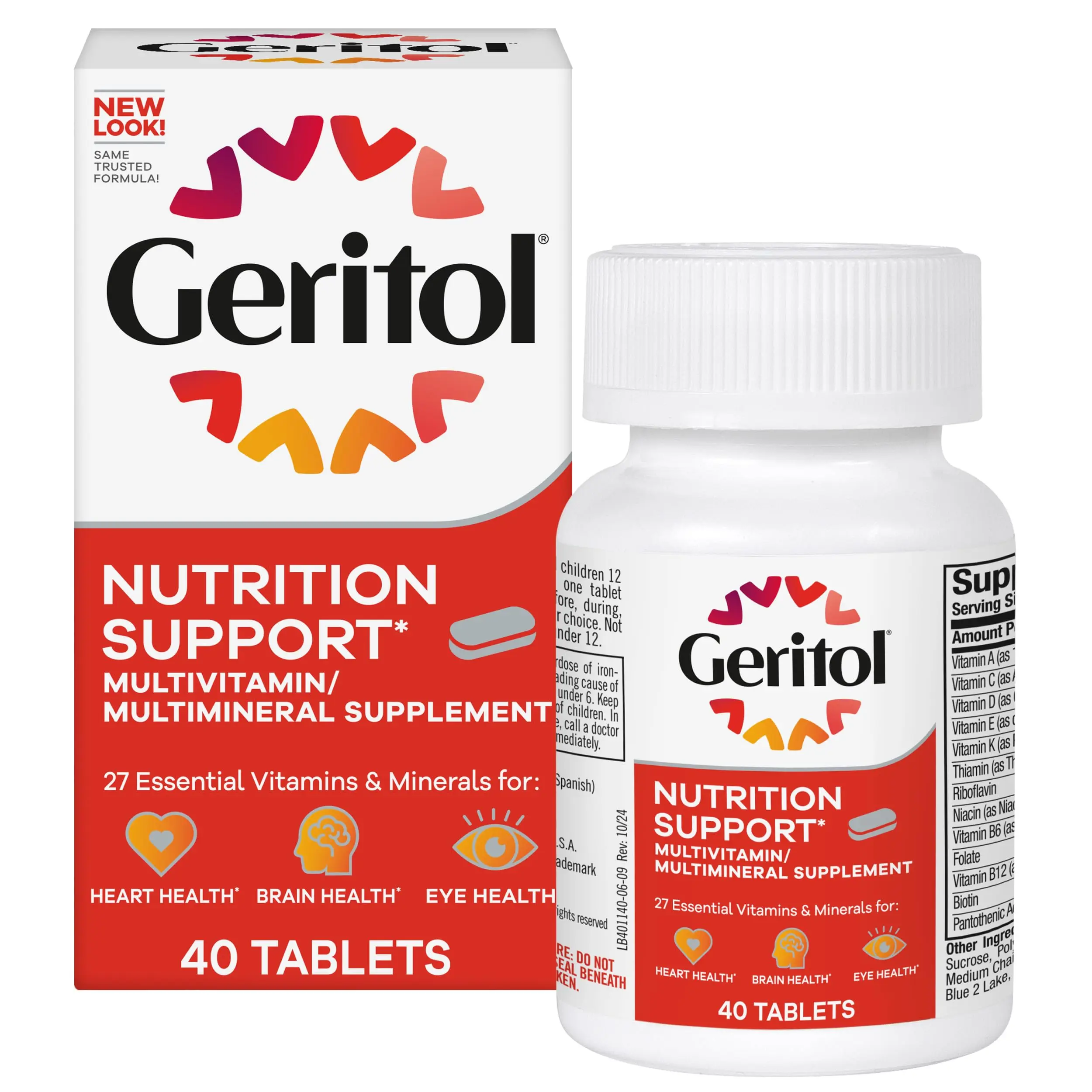 (A)Geritol Multivitamin Supplement with Iron – Energy Support Formula with Antioxidants, Vitamins B, C, D & E, Gluten-Free, Non-GMO, 40 Tablets