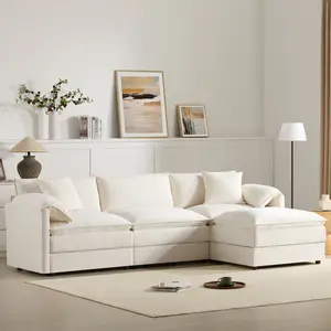 Aobtkel 103" Chenille Modular L-Shaped Cloud Couch, 4-Seat Sectional Sofa with Deep Wide Seat, Double Cushions, Movable Ottoman, Oversized Indoor Living Room Furniture