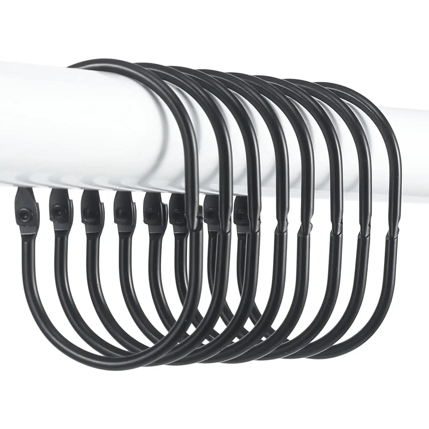 Shower Curtain Rings, Metal Black Shower Curtain Hooks, Oval Snap Shower Rings for Curtain, Shower Curtain Rings Rust Proof, Glide Smoothly Shower Hooks for Shower Curtain Rod (Black)