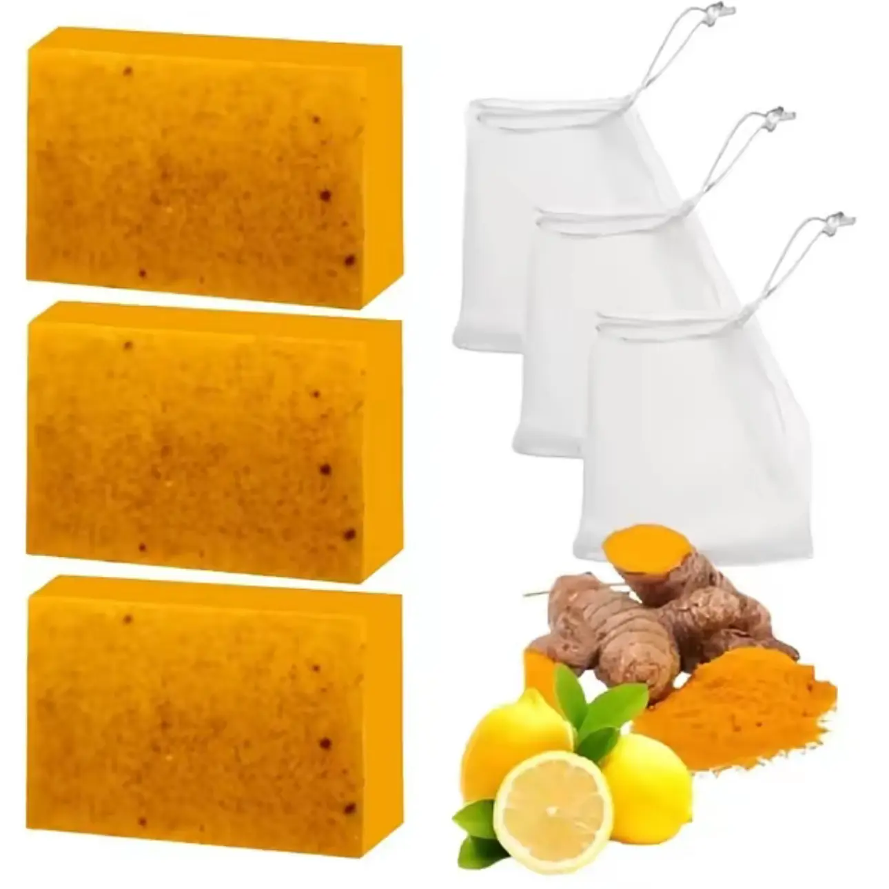 Turmeric Kojic Acid Soap Bar Set, 3 Pcs Natural Glycerin Cleansing Soaps, Moisturizing Face & Body Wash Bars, Daily Skin Care Cleanser for Soft and Fresh Looking Skin homemade spot remover