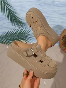 Women's Fashion Solid Color Gladiator Sandals, Adjustable Platform Shoes, Casual Summer Footwear, Lightweight Breathable Comfort, Multi Strap Sandals