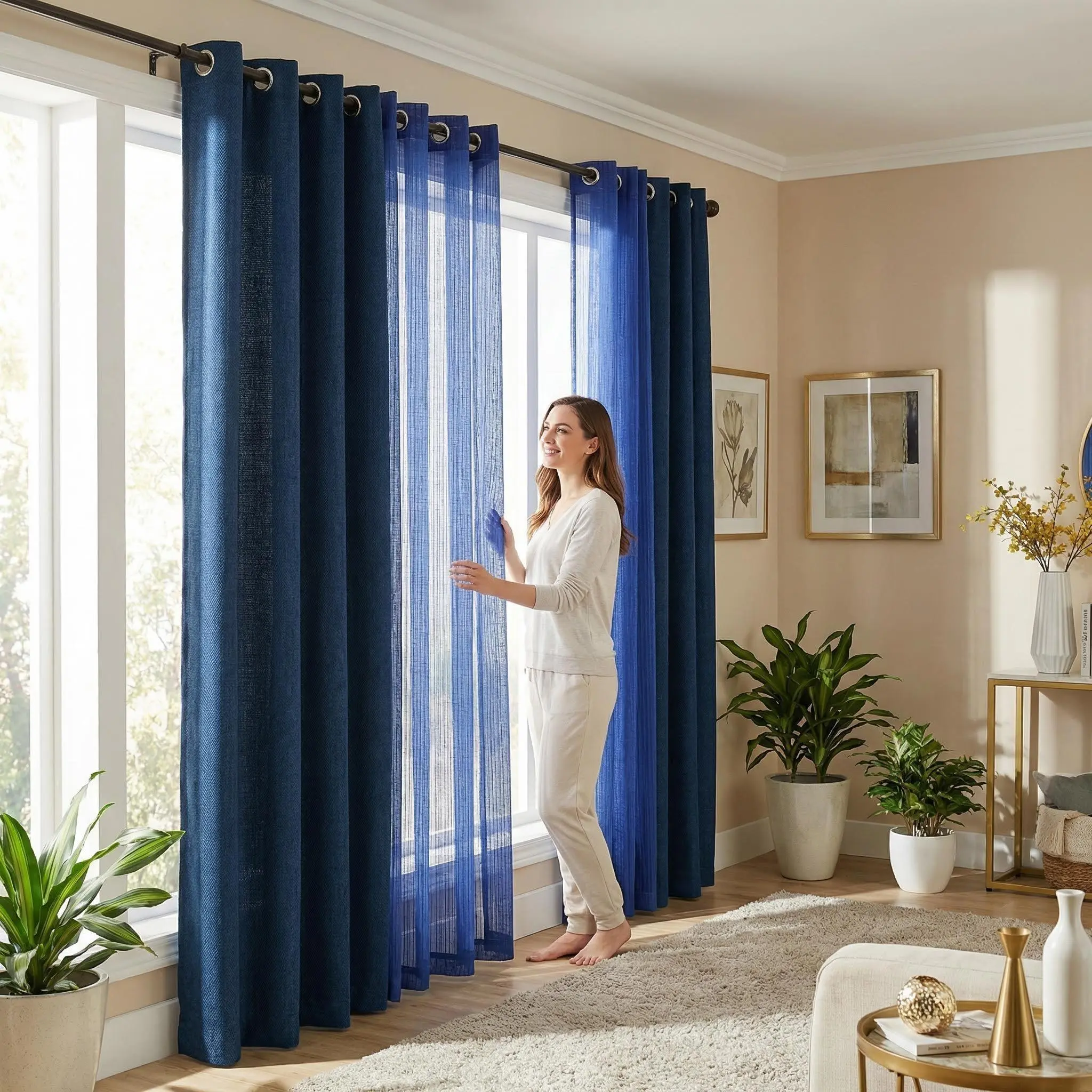 4 PANELS 34"X84" Combination Grommets Curtains.Including:2 PANELS Tow Tone Linen Full Blackout   Curtains & 2 PANELS Bamboo Yarn  Semi Sheer   Curtains. Decorative for Bedroom and Living Room Home Decor L69 L12 Summer gift #SummerVibes