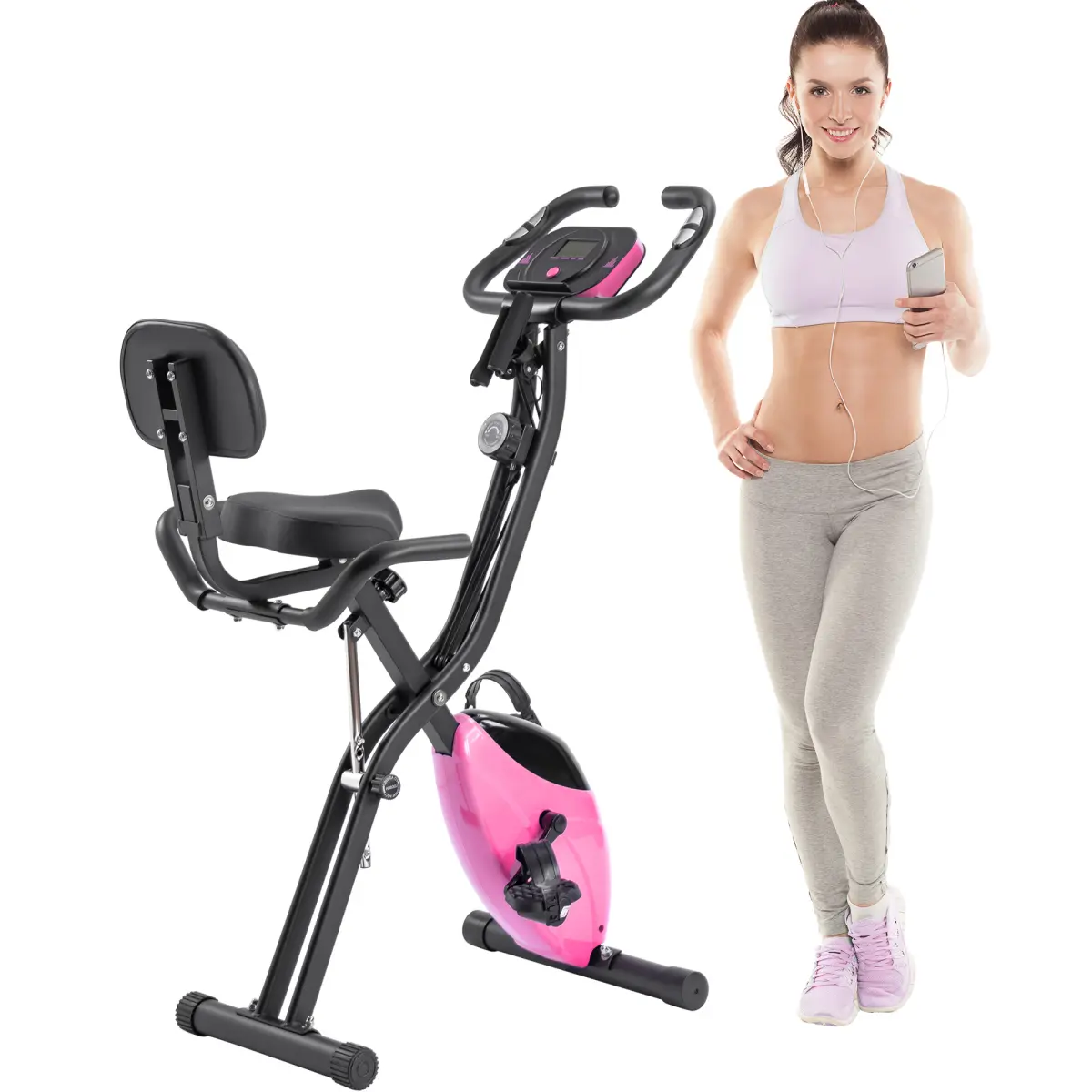2-in-1 Folding Exercise Bike for Home Gym, Upright & Recumbent Stationary Cycle with 16-Level Magnetic Resistance, Arm Bands, Backrest, 350 LBS Capacity, Gym Machine Workouts