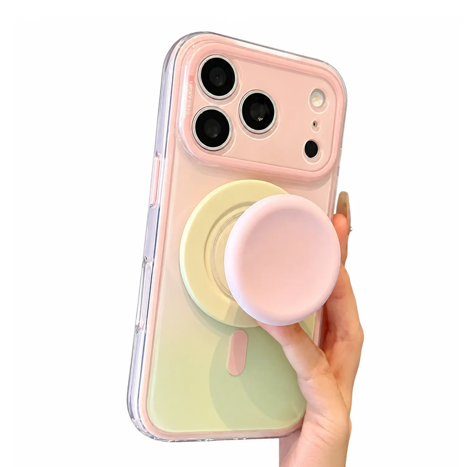 Shockproof Gradient Phone Case with Detachable Airbag Kickstand for iPhone 17 Pro Max 16 15 14 Candy Gradient Magnetic Phone Cover