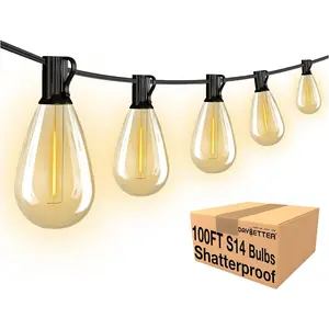 Daybetter Outdoor String S14 Led Garden Lamp Edison Vintage Bulb, Connectable Outdoor String Suitable for Porch Backyard Tavern, Waterproof and Shatterproof