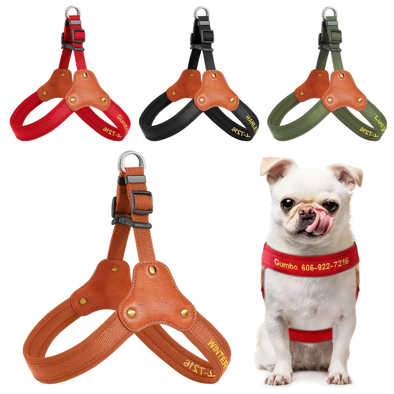 Customizable Embroidered Dog Harness - Personalized with Pet Name, Non-Irritating Design for Daily Use, Pet Supplies for Dogs (Collars, Harnesses & Leads)