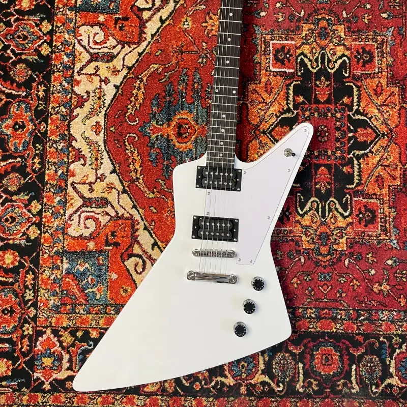 High-End Classic White Explorer Electric Guitar Mahogany Body Retro 70s Tone