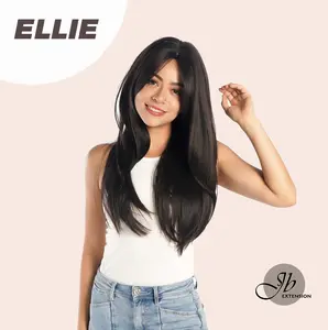 JBEXTENSION 26 Inches Tea Black Darkest Brown Wolf Cut Wig With Bangs ELLIE