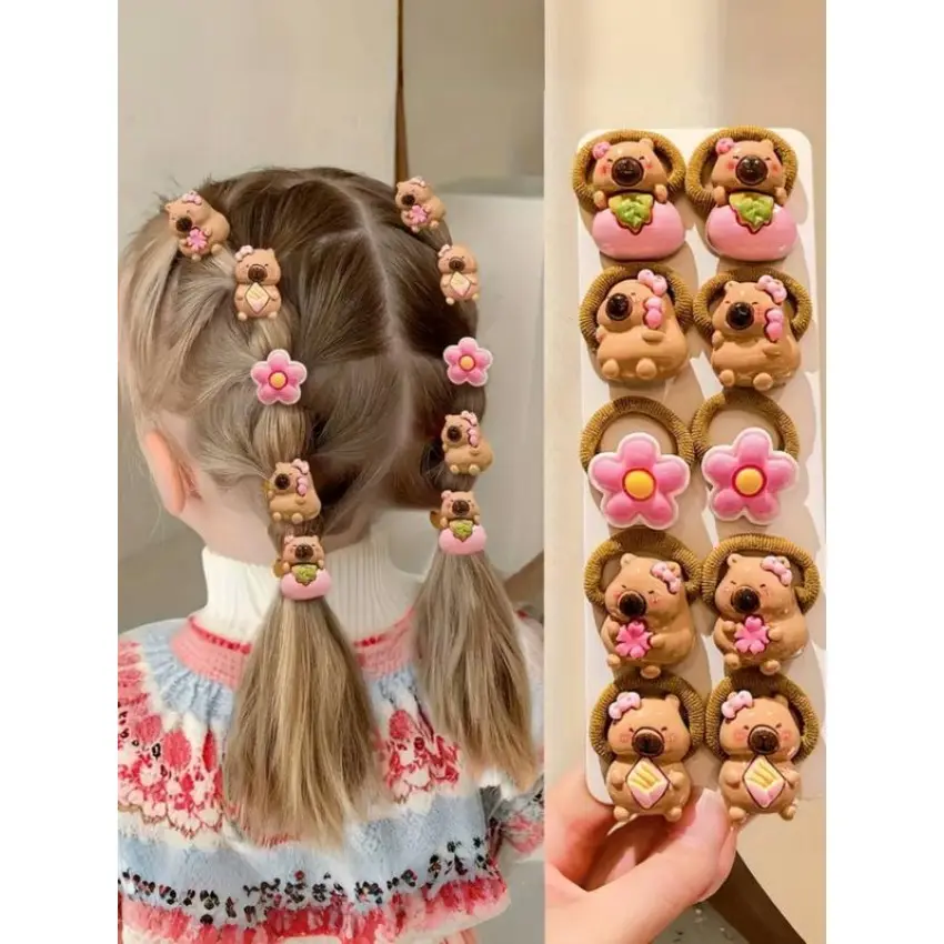 Capybara Animal Faces Hair Ties Pack, 10-20 Pcs Cute Soft High-Stretch Non-Damaging Colorful Elastic Cute Hair Accessories for Girls, Year-Round Daily Wear & Styling