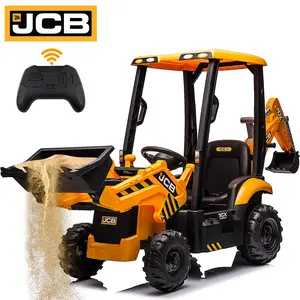 CoCLUB 12V Kids Ride on Excavator Digger Toy Cars, JCB Battery Powered Electric Tractor with Remote Control, Ride on Construction Truck w/Adjustable Front and Back Loader for Boys Girls