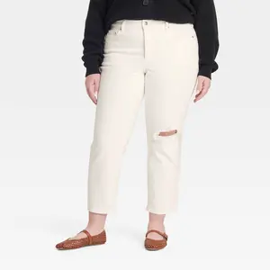 Women's Mid-Rise 80's Slim Fit Jeans - Universal Thread White 17: Cotton Denim, Ankle Length, Fly Button