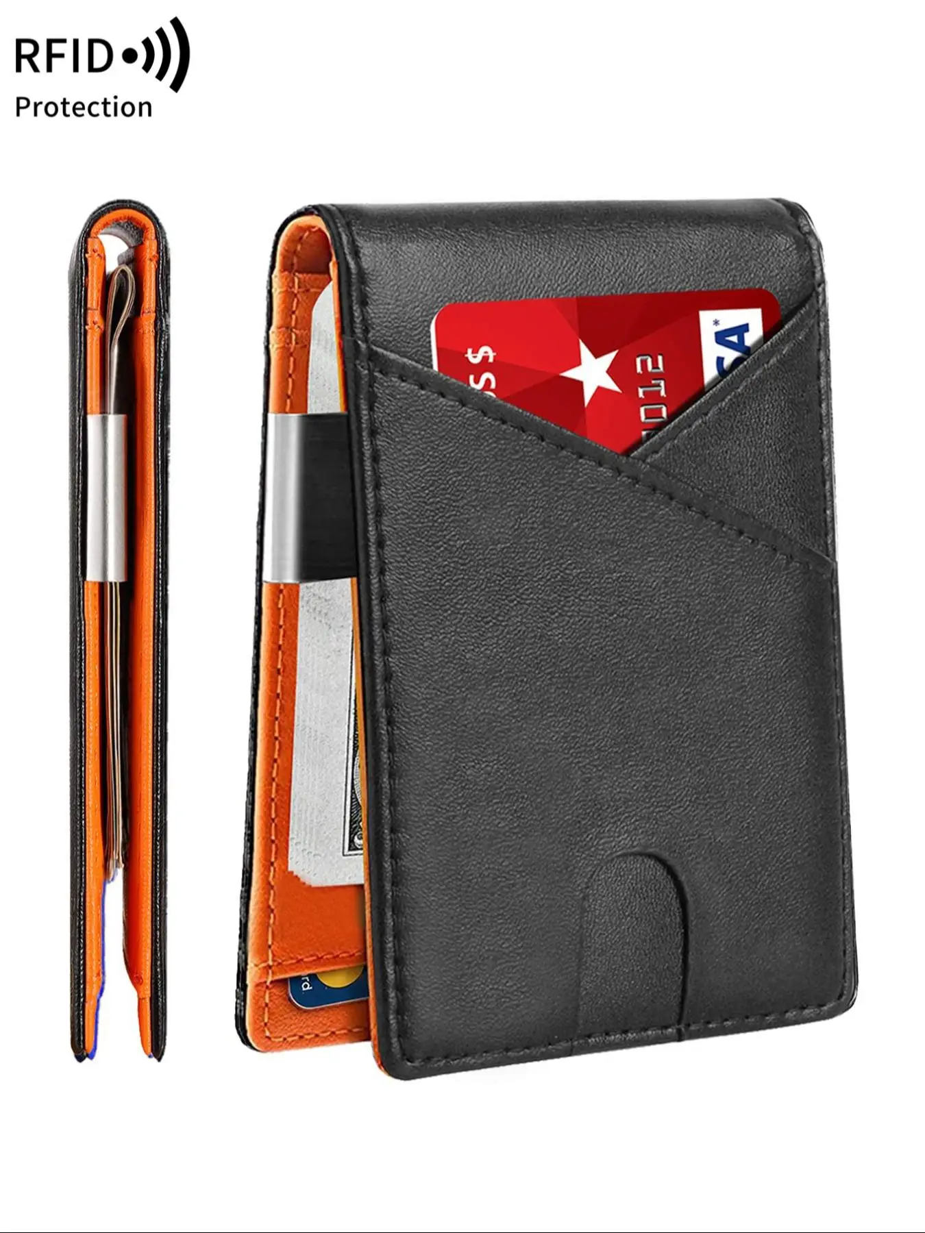 Men's Summer Simple Plain Anti-theft Slim Bifold Wallet, Summer Casual Multifunction RFID Blocking Card Slots Card Holder, with Money Clip for Daily U