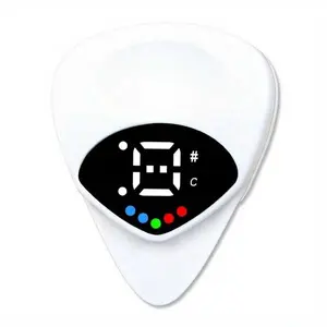 2-in-1 Guitar Tool Tuner and Pick Portable Wooden 12-Tone ABS Design Battery-Powered for Beginners Compatible with Acoustic and Electric Guitars