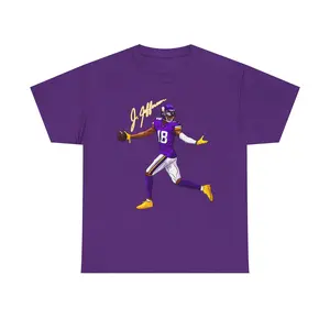 JUSTIN JEFFERSON TUDDY TEE - JJettas Vikings #8 Football Player Tee Quarterback Illustration Purple and Gold Jersey Classic Cotton Ribbed Collar Athletic Top Menswear Soft Breathable