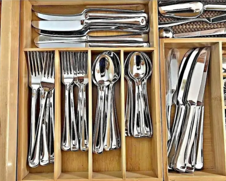 49 Piece Stainless Steel Flatware and Organizer Tray Set, Silver, Service for 8