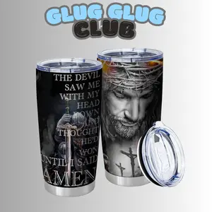 Christian Tumbler for Men,Jesus Christ Tumbler,The Devil Saw Me,Religious Gifts Travel Cup Coffee Mug Insulated Stainless Steel 20oz With Lid Gift For Mom Dad, Her Him, Boyfriend