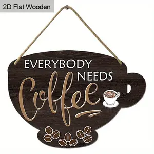 Wooden Coffee Sign Decorative Piece, Wall Art Sign, 2D Plane Craft Effect, Rustic Farmhouse Design, Wall Hanging, Suitable for Cafes, Home, Restaurant, Indoor Outdoor Decoration