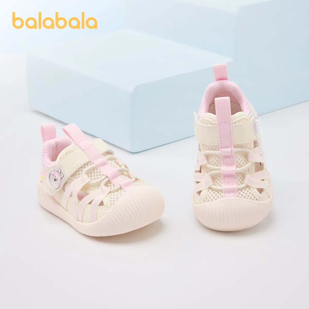Balabala Baby Kids Round Toe Sport Sandals - Wide Toe Mesh, Bionic Suction Cup Flat Sole, Adjustable Velcro, Firm Heel, Anti-Slip, Breathable Summer Footwear for Boys and Girls, Round Toe Shoes