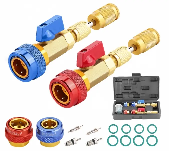 AC Schrader Valve Core Remover Installer Hand Tool Kit, Automotive & Household HVAC Air Conditioning Maintenance Set, Compatible with R134a, R1234YF, R22 Refrigerant Systems, Equipped with Spare Valve Cores & Rubber O-Ring Seal Assortment