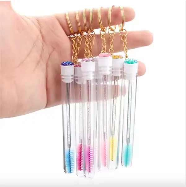 Compact Makeup Mini Lash Brush Tube Keychain with Fashionable Design, Convenient Spoolie Wand